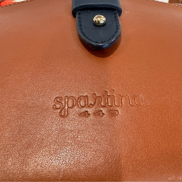 SPARTINA 449 tan leather linen in gorgeous light blue print purse bag - Picture 12 of 16